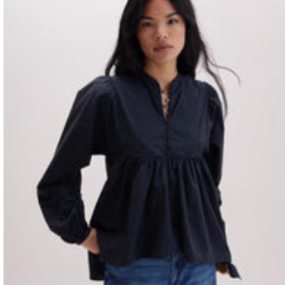 NWOT Richer Poorer Brigitte Poplin Blouse Womens Medium Black Long Sleeve Cotton